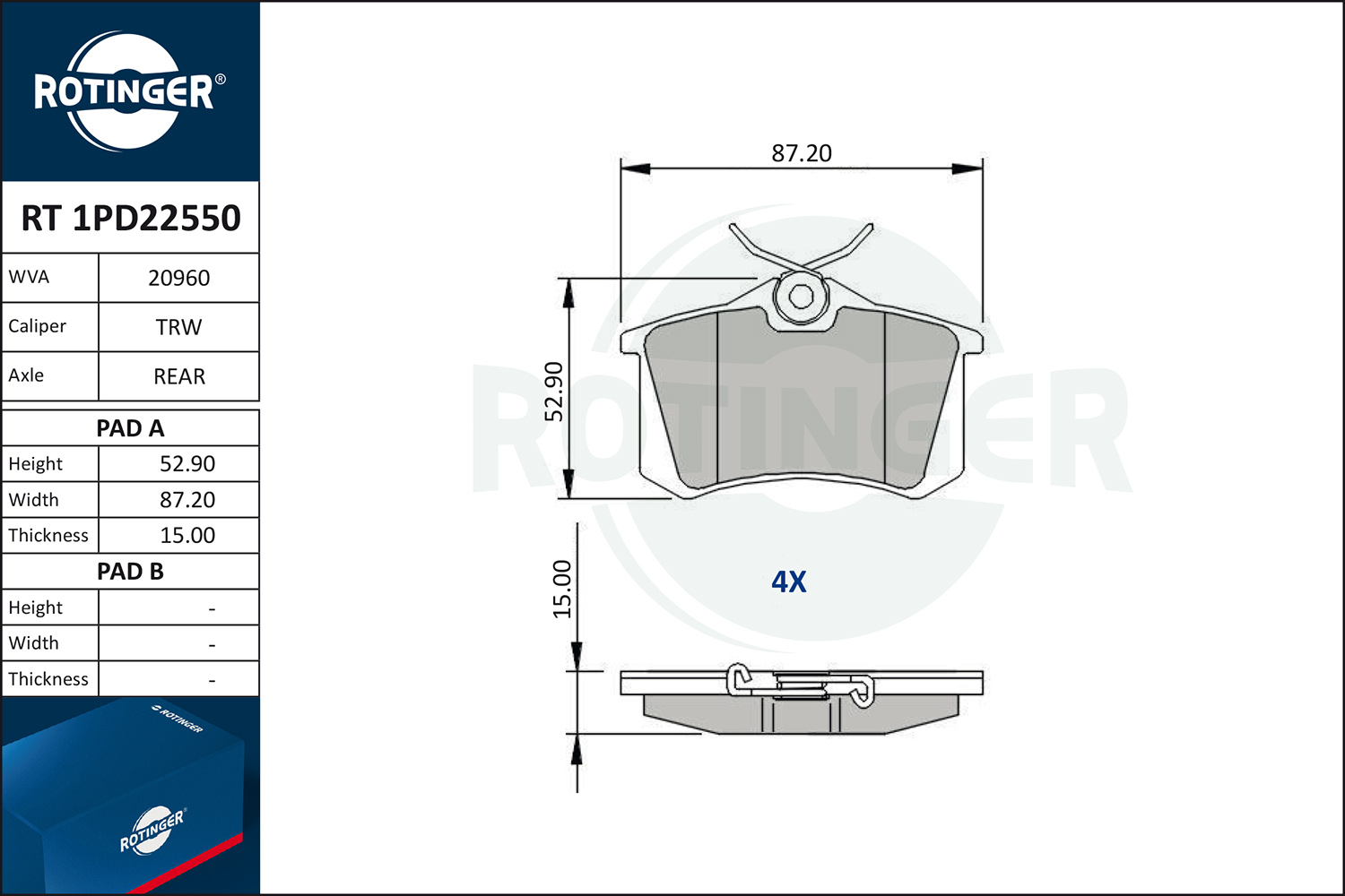 ROTINGER Fékbetét, mind RT1PD22550_ROT